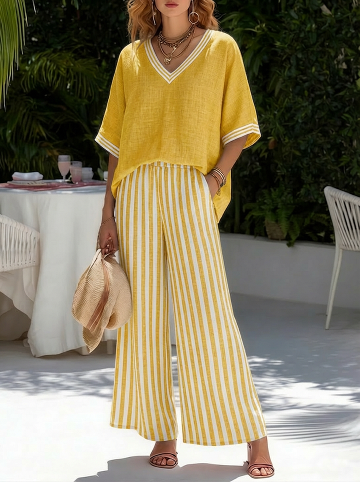 Amélia | Completo a Righe in Lino e Cotone Elegante Casual