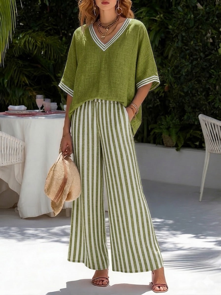Amélia | Completo a Righe in Lino e Cotone Elegante Casual