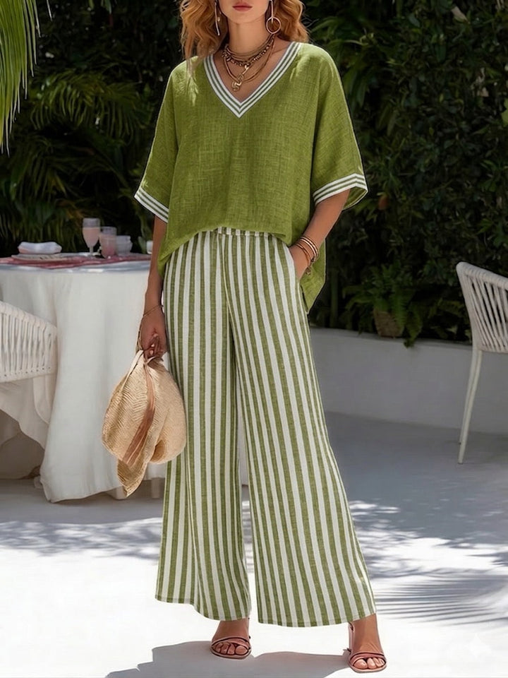 Amélia | Completo a Righe in Lino e Cotone Elegante Casual