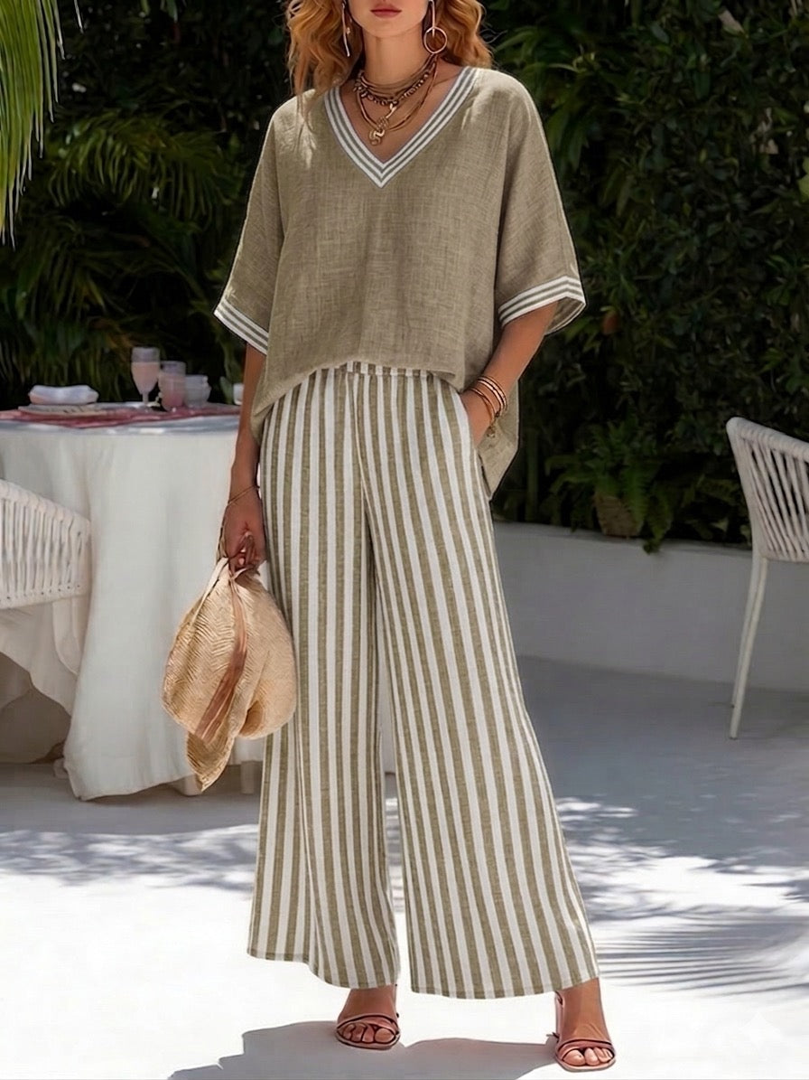 Amélia | Completo a Righe in Lino e Cotone Elegante Casual